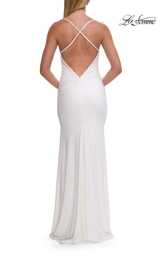 Picture of: Cowl Neck Jersey Gown with Open Back and High Slit in White, Style: 33299, Detail Picture 18