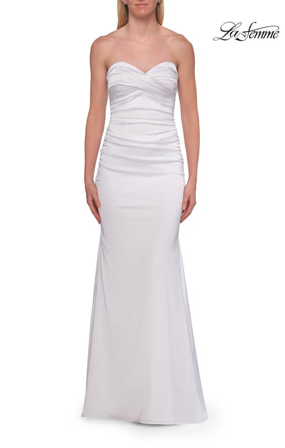 Picture of: Simple Strapless Satin Gown with Ruching Detail in White, Style: 33531, Detail Picture 21