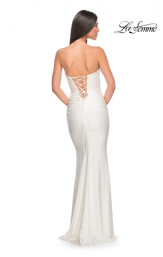 Picture of: Rhinestone Embellished Jersey Dress with Strapless Sweetheart Top in White, Style: 31945, Detail Picture 22