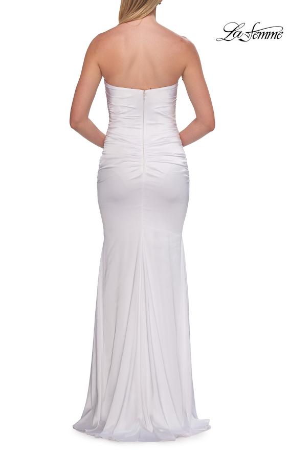 Picture of: Simple Strapless Satin Gown with Ruching Detail in White, Style: 33531, Detail Picture 22