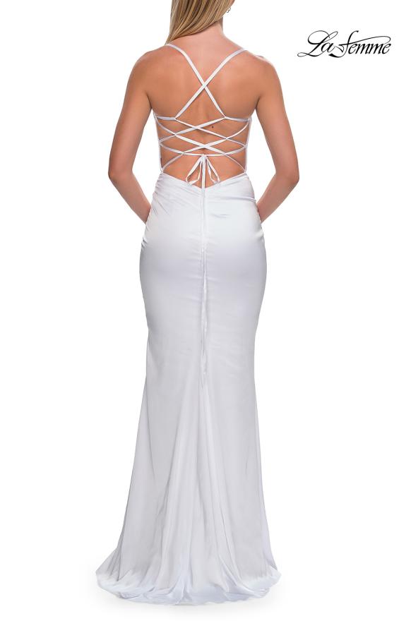 Picture of: Straight Neck Satin Gown with Lace-Up Back in White, Style: 33604, Detail Picture 22