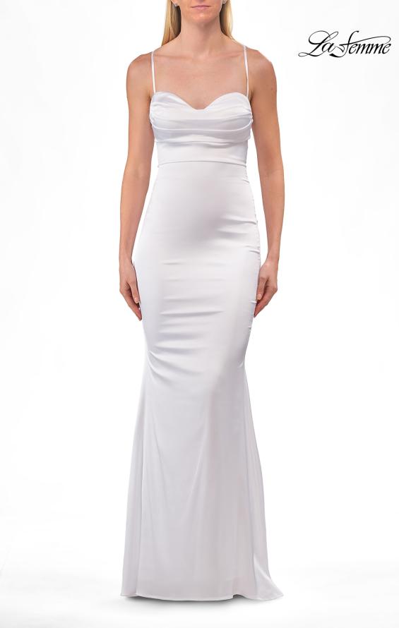 Picture of: Ruched Satin Gown with Sweetheart Neckline and Lace-Up Back in White, Style: 33764, Detail Picture 27