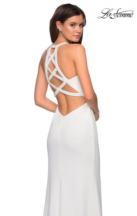 Picture of: Plunging Neckline Gown with Intricate Cut Out Back in White, Style: 26997, Detail Picture 1