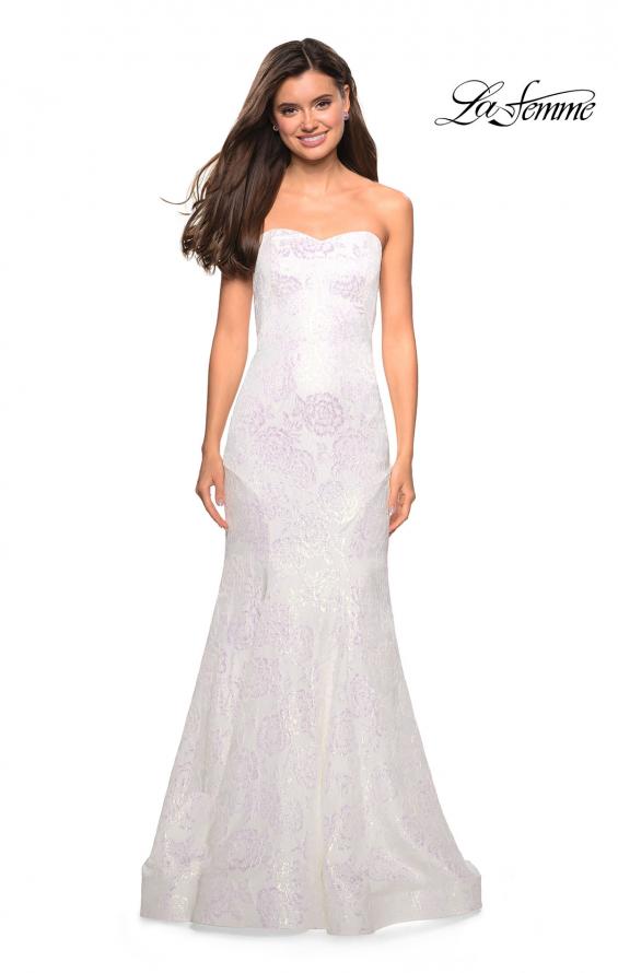 Picture of: Mermaid Style Rose Printed Strapless Prom Dress in White, Style: 27286, Detail Picture 1