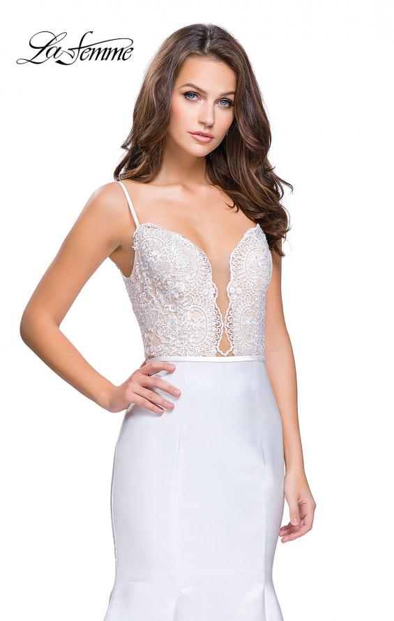 Picture of: Mikado Prom Dress with Lace Beaded Bodice and Low Back in White, Style: 25751, Detail Picture 2