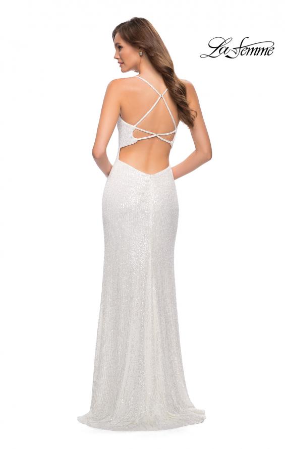Picture of: Sequin Dress with Square Neckline and Open Back in White, Style 29676, Detail Picture 2