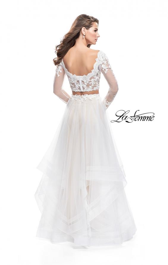 Picture of: Long Two Piece Prom Dress with Tulle Skirt and Lace Top in White, Style: 25300, Detail Picture 3