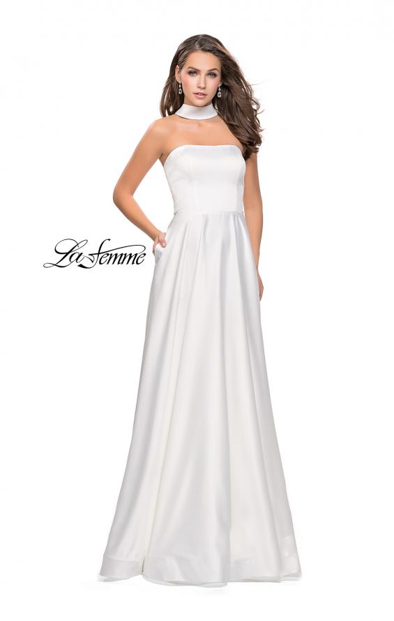 Picture of: Strapless Satin A-line Ball Gown with Attached Choker in White, Style: 25680, Detail Picture 3