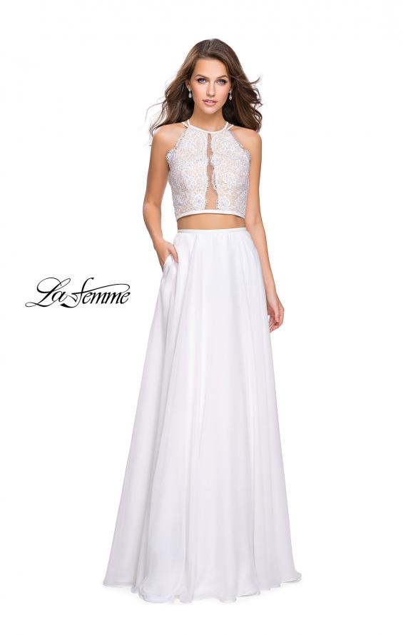 Picture of: Two Piece A-line Dress with Halter Neck and Beading in White, Style: 25843, Detail Picture 3