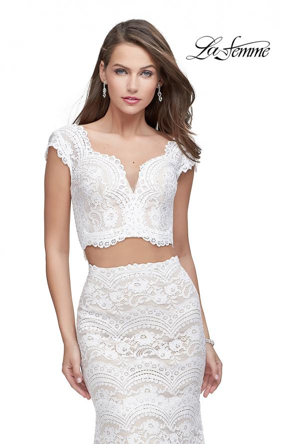 Picture of: Two Piece Mermaid Dress with Metallic Beading in White, Style: 25918, Detail Picture 3