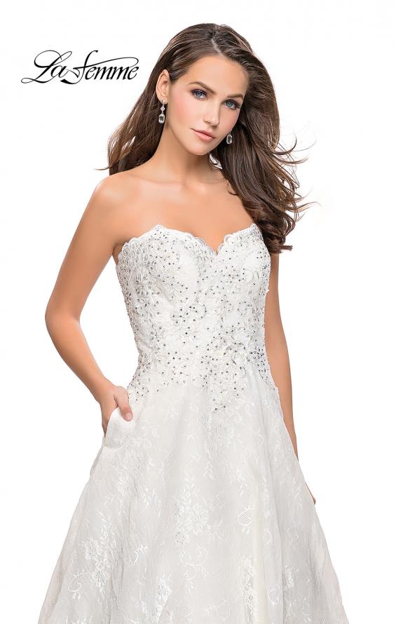 Picture of: Long Strapless Lace Ball Gown with Beading and Pockets in White, Style: 26338, Detail Picture 3
