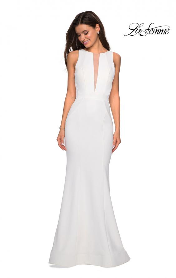 Picture of: High Neckline Jersey Prom Dress with Open Back in White, Style: 27124, Detail Picture 3