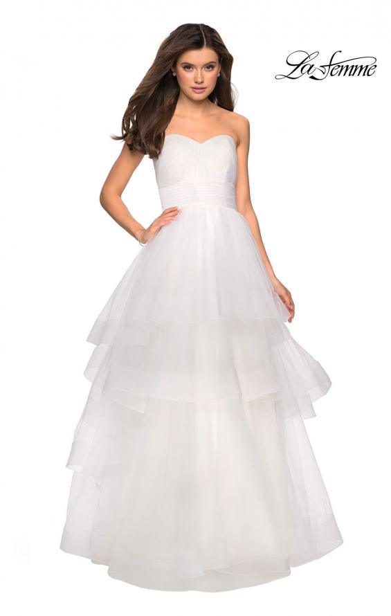 Picture of: Layered Tulle Strapless Prom Gown with Ruching in White, Style: 27624, Detail Picture 3