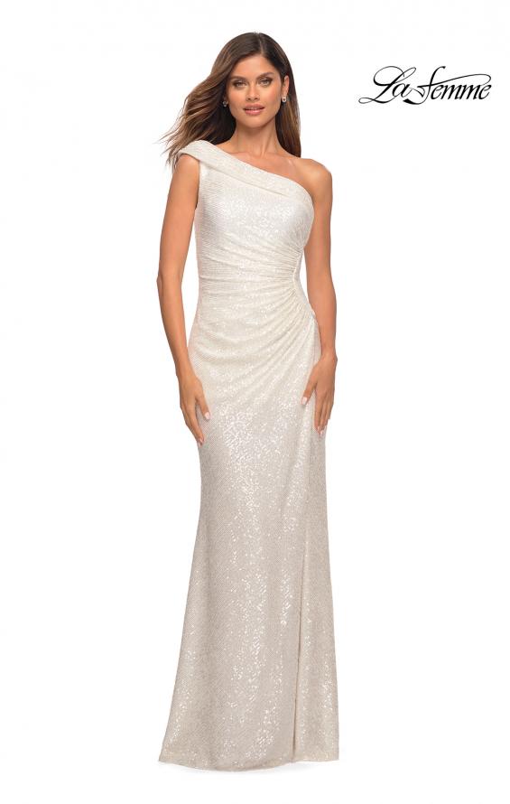 Picture of: One Shoulder Gown in Elegant Soft Sequin Fabric in White, Detail Picture 3