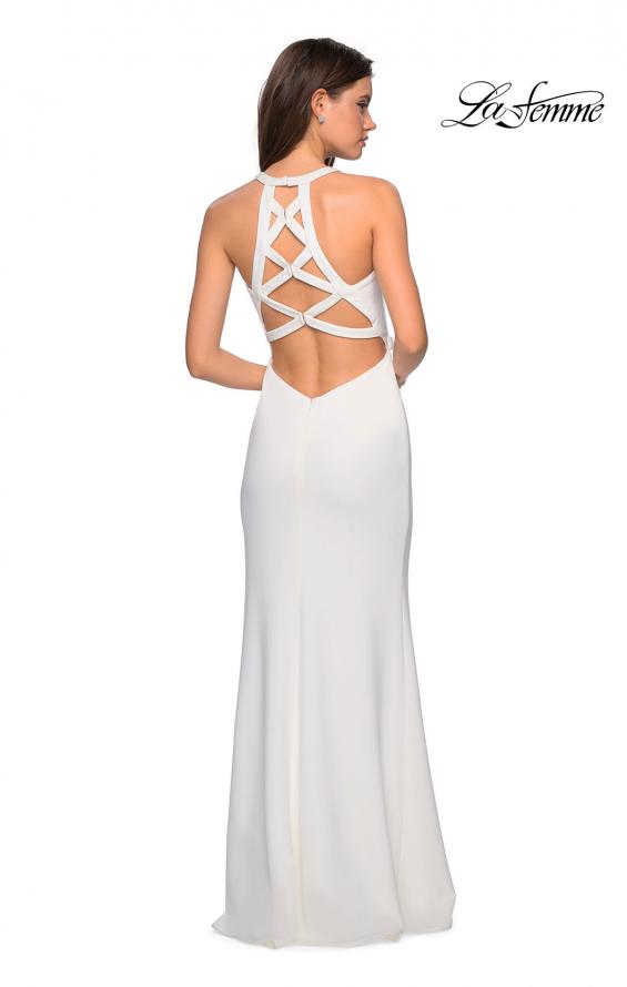 Picture of: Plunging Neckline Gown with Intricate Cut Out Back in White, Style: 26997, Detail Picture 4