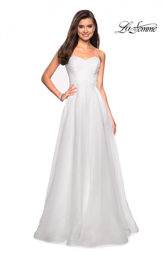 Picture of: Strapless Chiffon Dress with Criss Cross Bodice Detail in White, Style: 27515, Detail Picture 4
