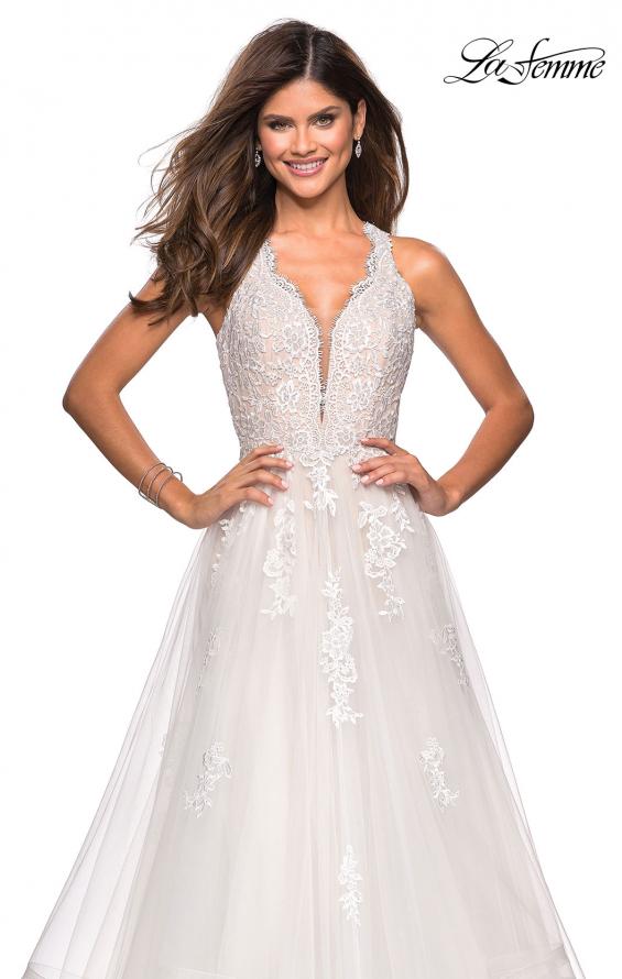 Picture of: Racer Back Lace Embellished Floor Length Ball Gown in White, Style: 27603, Detail Picture 4