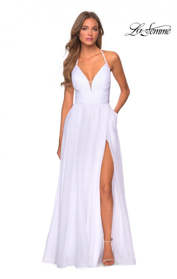 Picture of: Long Chiffon Prom Dress with Unique Lace Up Back in White, Style: 28522, Detail Picture 4