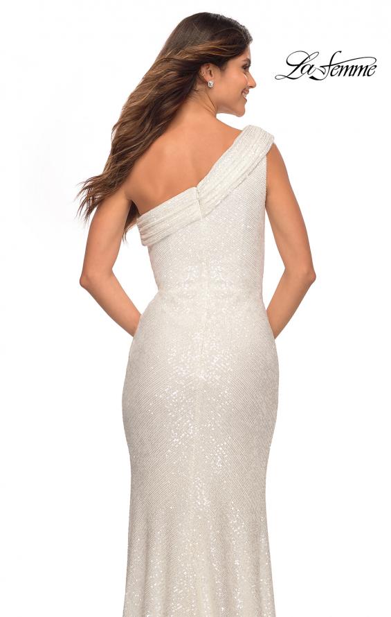 Picture of: One Shoulder Gown in Elegant Soft Sequin Fabric in White, Detail Picture 4