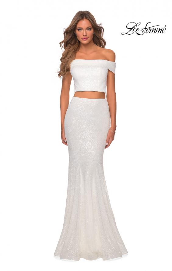 Picture of: Jewel Tone Off the Shoulder Two Piece Prom Dress in White, Style: 28425, Detail Picture 6
