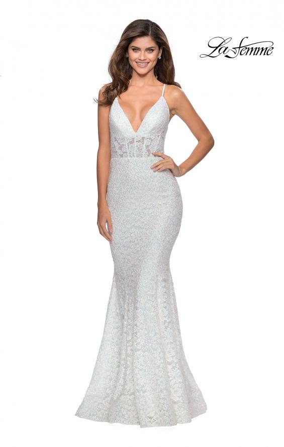 Picture of: Sequin Lace Mermaid Prom Dress with Sheer Bodice in White, Style: 28647, Detail Picture 6