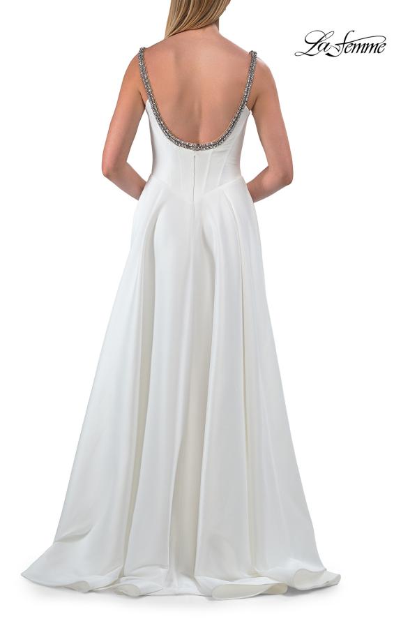 Picture of: Elegant A-Line Evening Gown with Beaded Straps and High Slit in White, Style: 33106, Detail Picture 6