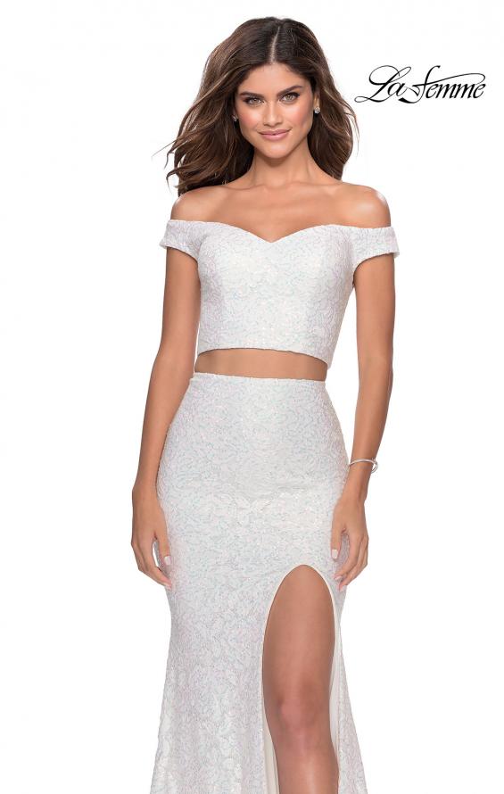 Picture of: Two Piece Off the Shoulder Sequin Lace Prom Dress in White, Style: 28565, Detail Picture 7