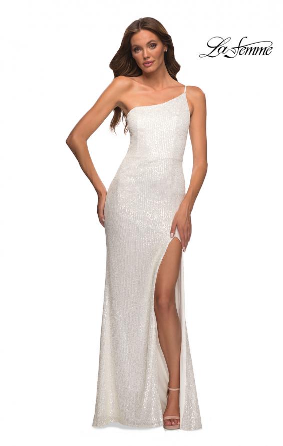 Picture of: Simple One Shoulder Long Sequin Evening Gown in White, Detail Picture 7
