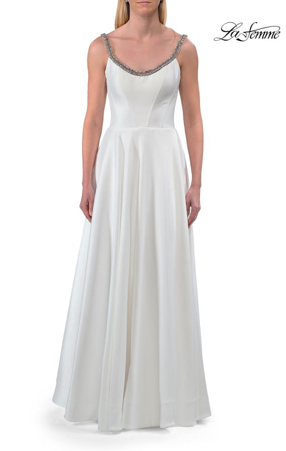 Picture of: Elegant A-Line Evening Gown with Beaded Straps and High Slit in White, Style: 33106, Detail Picture 7