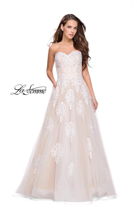 Picture of: Strapless Lace Gown with Tulle and Lace Applique in White Nude, Style: 25560, Main Picture
