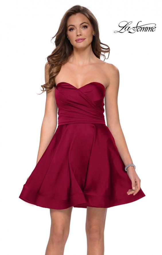 Picture of: Strapless A-line Short Dress with Pleating and Pockets in Wine, Style: 29431, Detail Picture 1