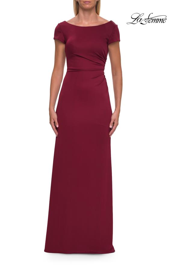 Picture of: Simple Short Sleeve Fitted Jersey Evening Dress in Wine, Style: 33616, Main Picture