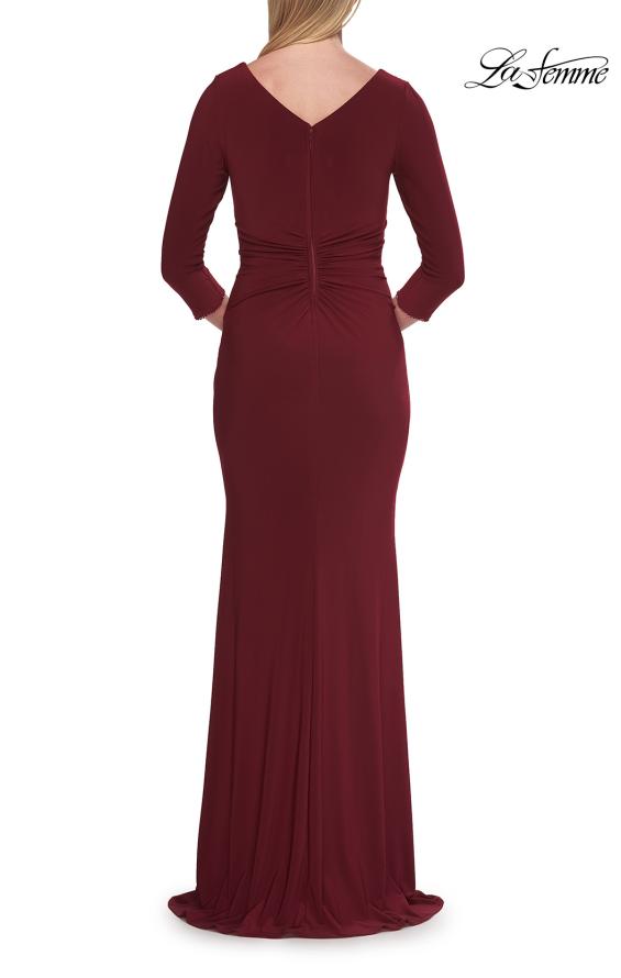 Picture of: V-Neck Ruched Gown with Three-Quarter Sleeves in Wine, Style: 33214, Detail Picture 8