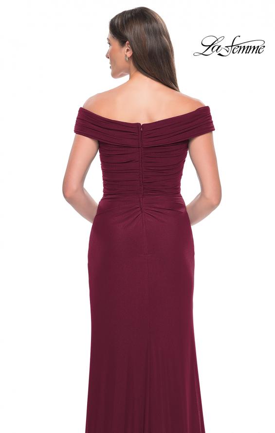 Picture of: Off the Shoulder Jersey Evening Gown with Ruching in Wine, Style: 31677, Detail Picture 12