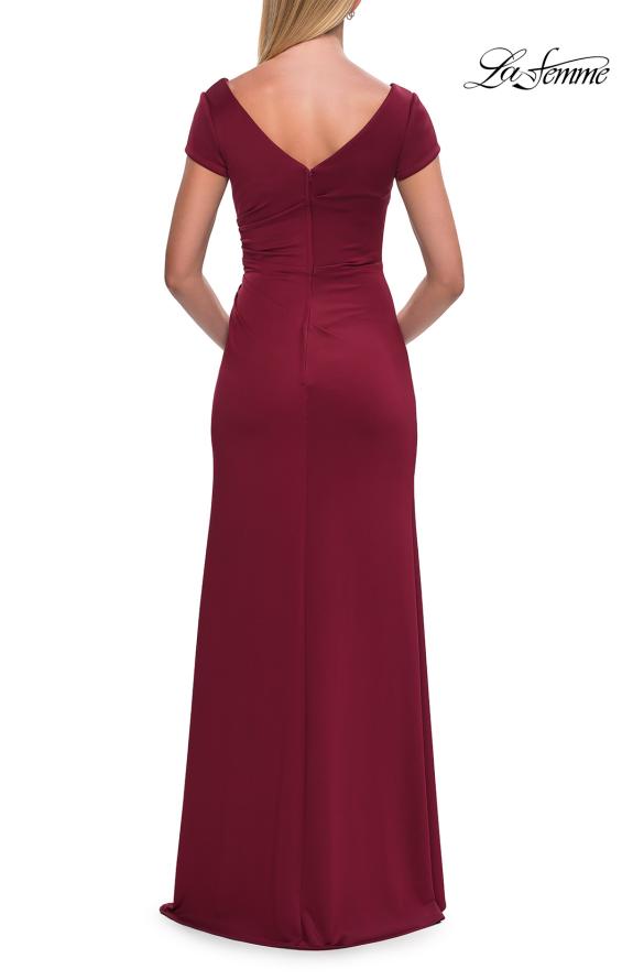 Picture of: Simple Short Sleeve Fitted Jersey Evening Dress in Wine, Style: 33616, Back Picture