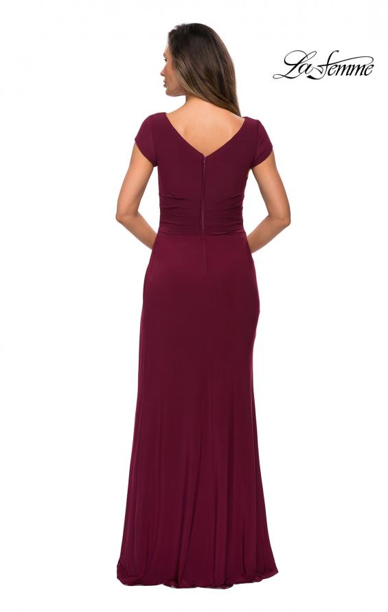 Picture of: Floor Length Jersey Evening Gown with Cap Sleeves in Wine, Style: 28026, Detail Picture 4