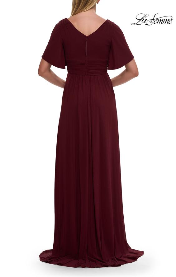 Picture of: Flattering Net Jersey Long Dress with Ruffle Sleeve in Wine, Style: 30009, Detail Picture 4