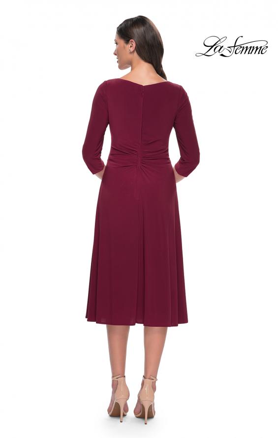 Picture of: Chic Tea Length Jersey Dress with Ruching in Wine, Style: 30069, Detail Picture 4