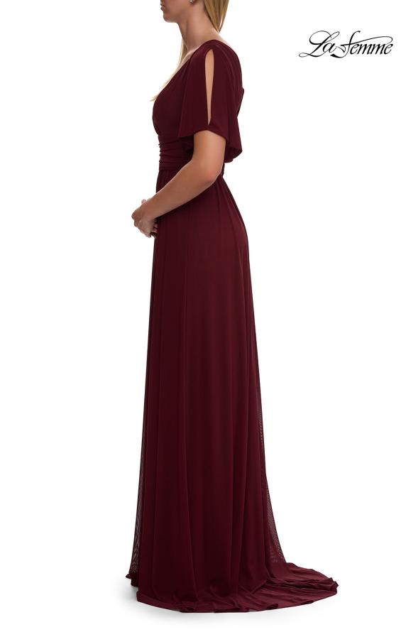 Picture of: Flattering Net Jersey Long Dress with Ruffle Sleeve in Wine, Style: 30009, Detail Picture 5