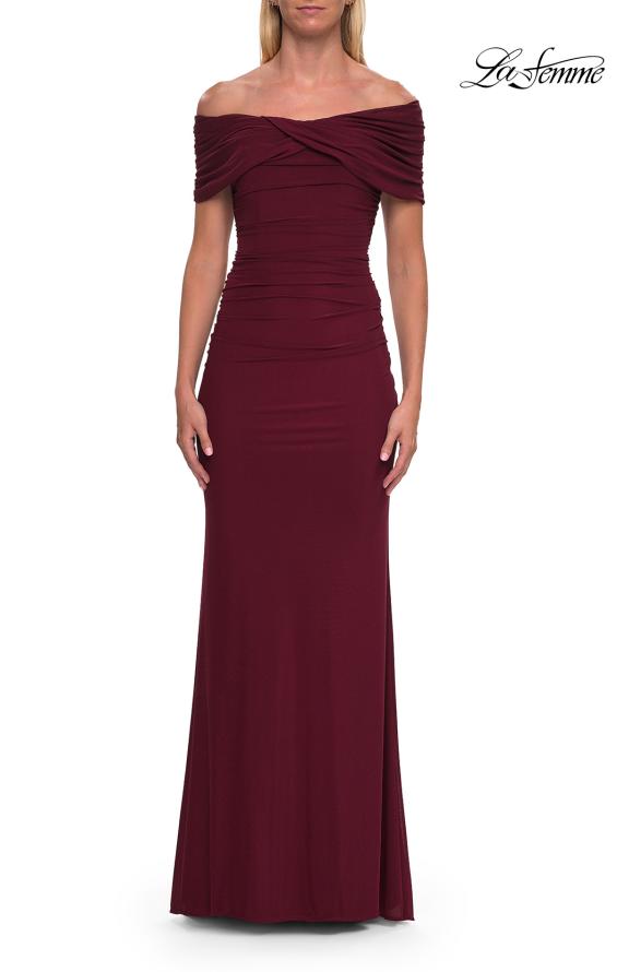 Picture of: Off-the-Shoulder Draped Jersey Gown in Wine, Style: 33171, Detail Picture 5