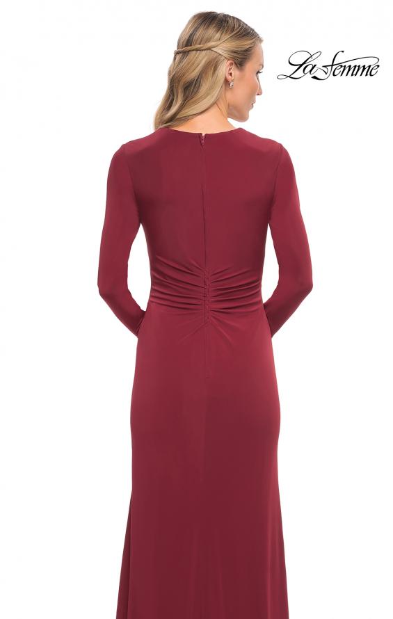 Picture of: Long Sleeve Jersey Dress with Criss-Criss Front Ruching in Wine, Detail Picture 6