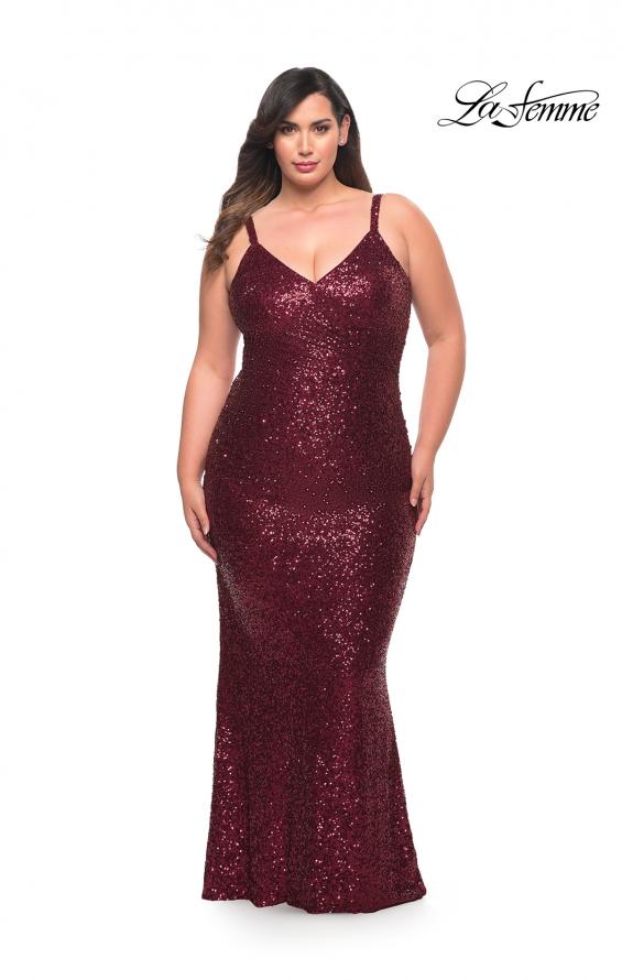 Picture of: V Neck Sequin Plus Size Long Gown in Wine, Style: 29546, Main Picture