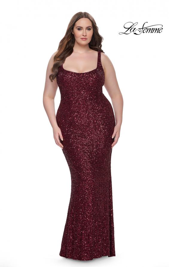 Picture of: Plus Size Prom Dress in Stretch Sequin and Square Neckline in Wine, Style: 31630, Main Picture