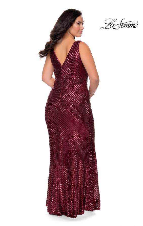 Picture of: Sequin Striped Plus Size Prom Dress with Center Slit in Wine, Style: 28796, Back Picture