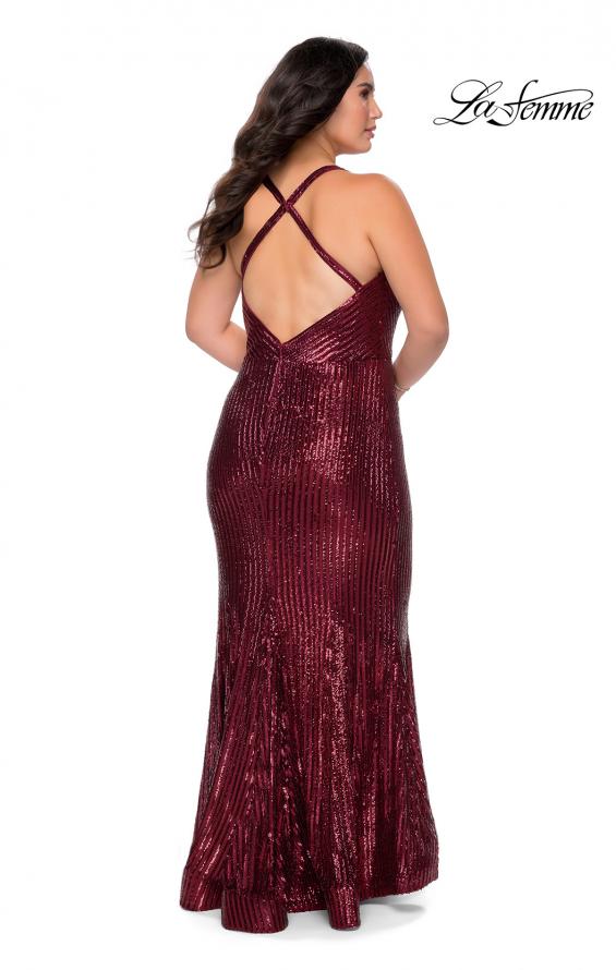 Picture of: Sequin Plus Size Prom Dress with Criss Cross Back in Wine, Style: 29051, Back Picture