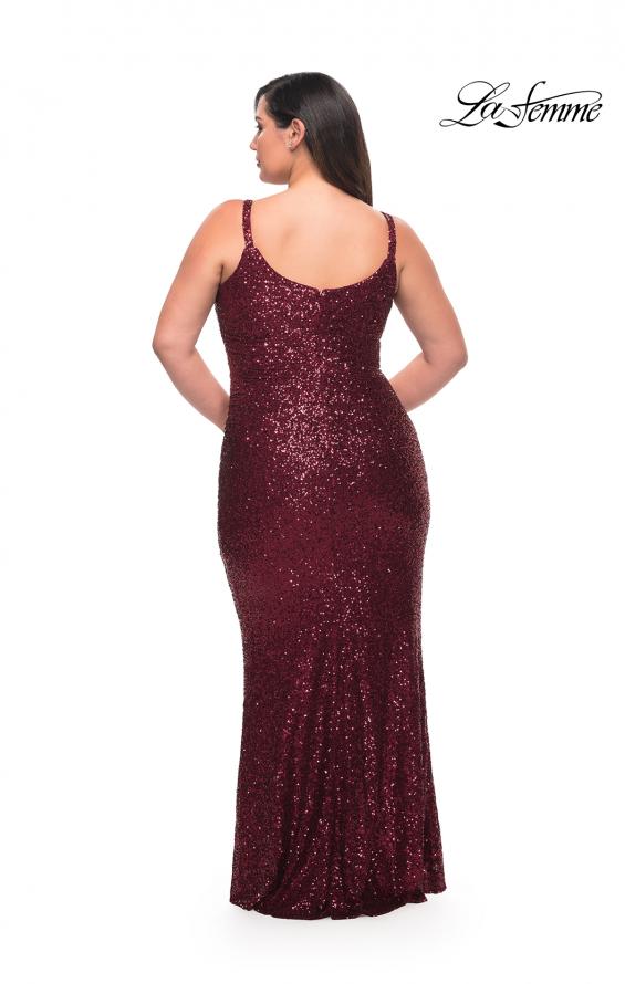 Picture of: V Neck Sequin Plus Size Long Gown in Wine, Style: 29546, Back Picture