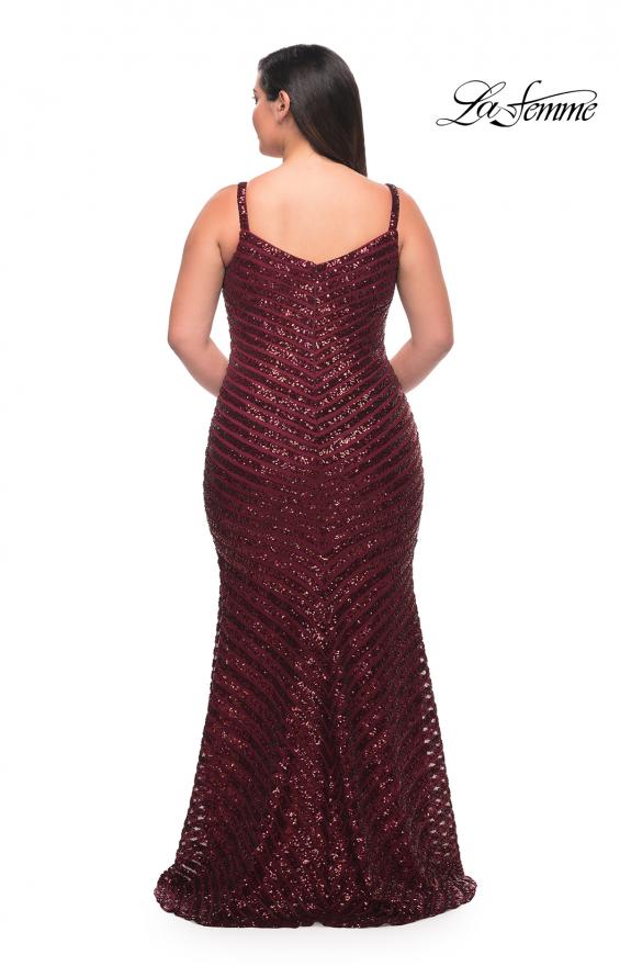 Picture of: Thick Line Sequin Print Plus Size Gown with V Neck in Wine, Style: 29622, Back Picture