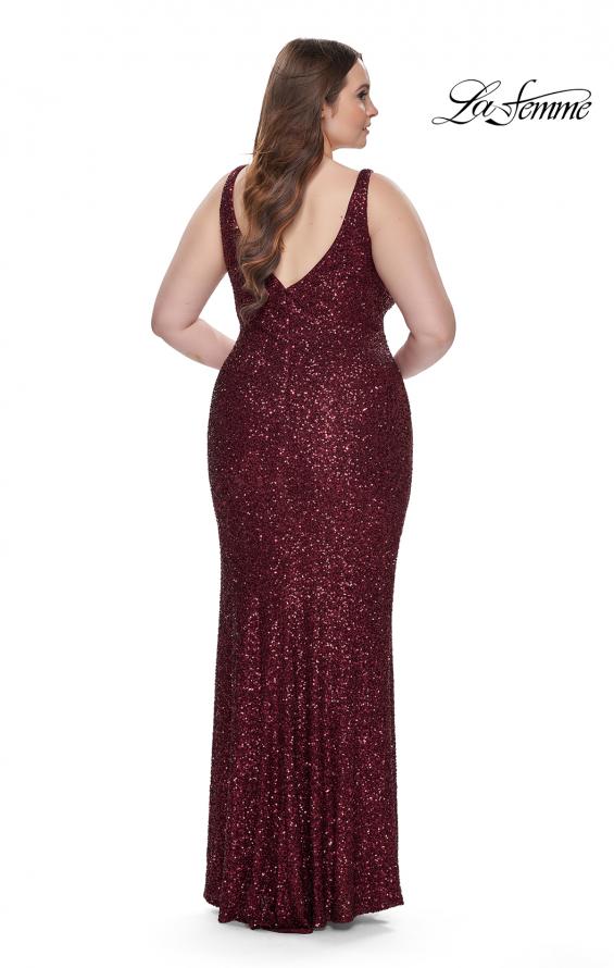 Picture of: Plus Size Prom Dress in Stretch Sequin and Square Neckline in Wine, Style: 31630, Back Picture