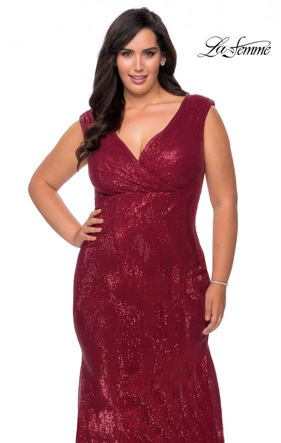 Picture of: Faux Wrap Bodice Sequin Plus Size Prom Gown in Wine, Style: 28962, Detail Picture 1
