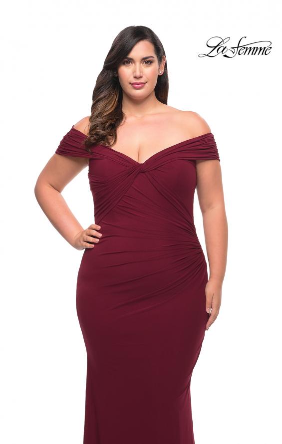 Picture of: Long Net Jersey Plus Dress with Bodice Design in Wine, Style: 29635, Detail Picture 1